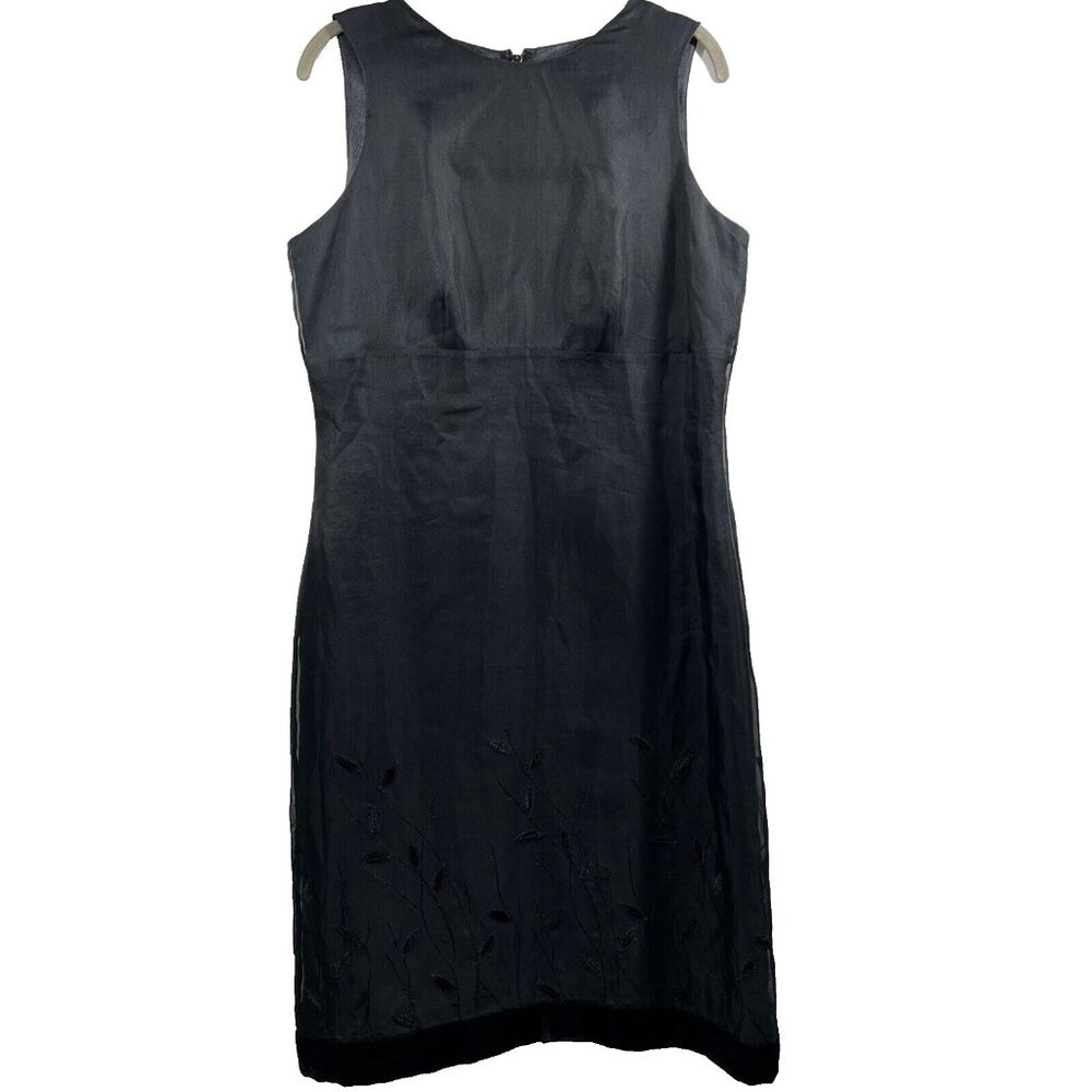 VTG Harold's Sheath Dress 10 100% Silk Solid Black Lace Overlay‎ Velvet Trim Hem